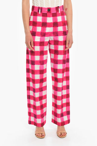High-waisted Loose-fit Trousers with Check Pattern