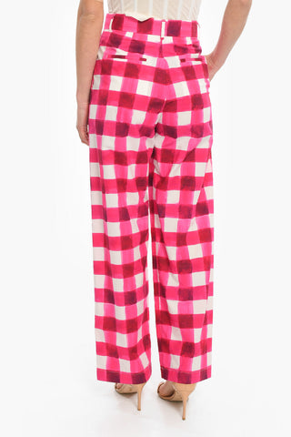High-waisted Loose-fit Trousers with Check Pattern