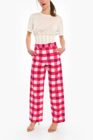 High-waisted Loose-fit Trousers with Check Pattern