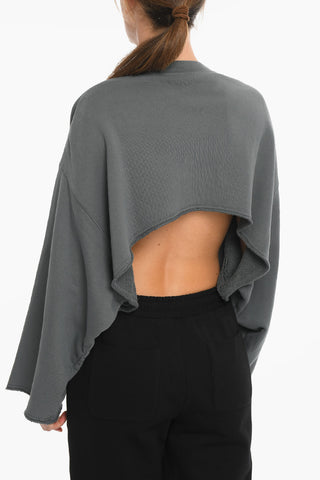 Brushed Cotton Cropped Crewneck Sweateshirt With Logo Print