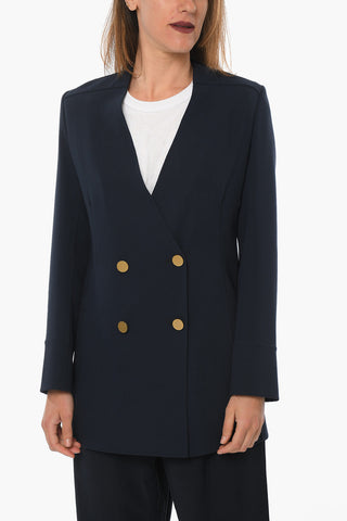 Wool Unlined Double-breasted Blazer without Collar