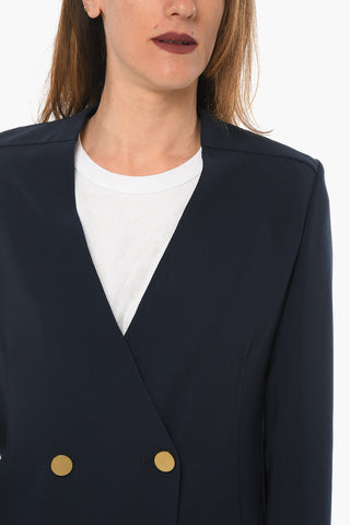 Wool Unlined Double-breasted Blazer without Collar