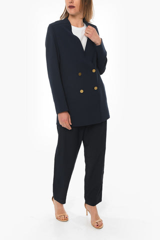 Wool Unlined Double-breasted Blazer without Collar