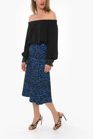 WHITE LABEL Knit Flared Midi Skirt with Jacquard animal-motif