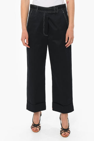 Visible Stitching Cropped Fit Cotton Pants