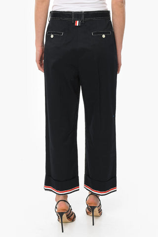 Visible Stitching Cropped Fit Cotton Pants