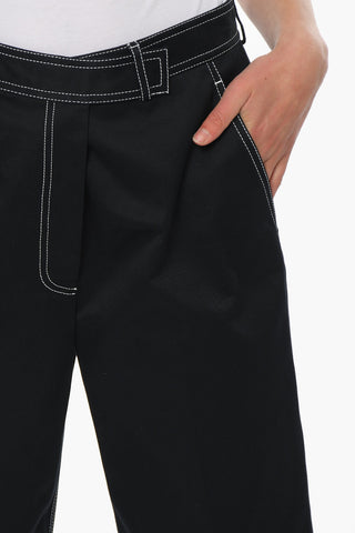 Visible Stitching Cropped Fit Cotton Pants