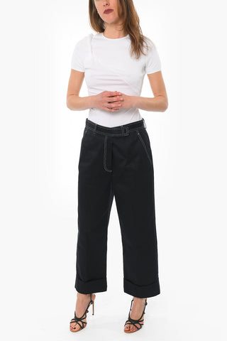 Visible Stitching Cropped Fit Cotton Pants