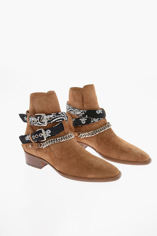 Leather Suede BANDANA Boots With Chain And Straps
