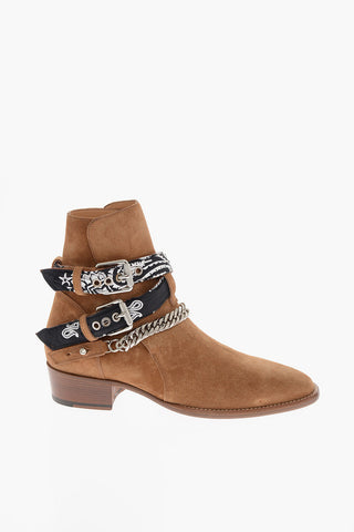 Leather Suede BANDANA Boots With Chain And Straps