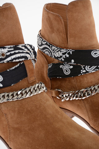 Leather Suede BANDANA Boots With Chain And Straps