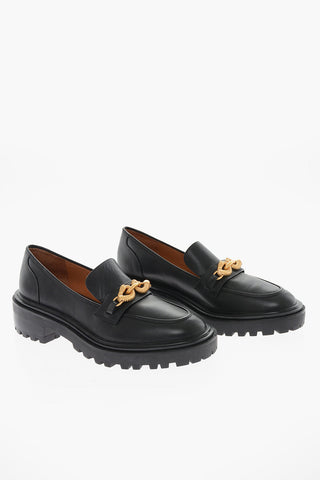 Leather JESSA Loafers with Golden Clamp