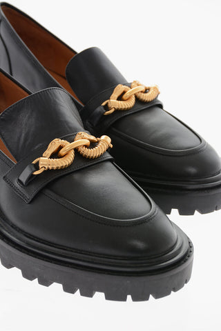 Leather JESSA Loafers with Golden Clamp