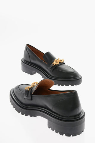Leather JESSA Loafers with Golden Clamp