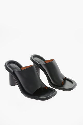 Mules in Pelle con Tacco a Blocco e Punta Squadrata 9cm
