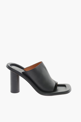 Mules in Pelle con Tacco a Blocco e Punta Squadrata 9cm