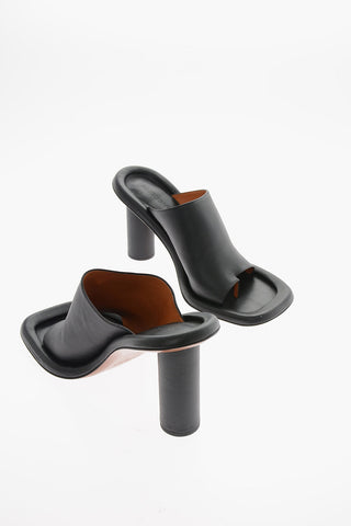 Mules in Pelle con Tacco a Blocco e Punta Squadrata 9cm