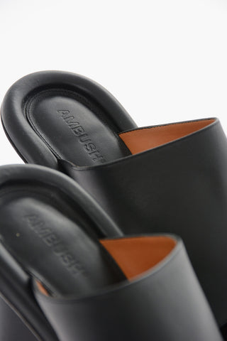 Mules in Pelle con Tacco a Blocco e Punta Squadrata 9cm