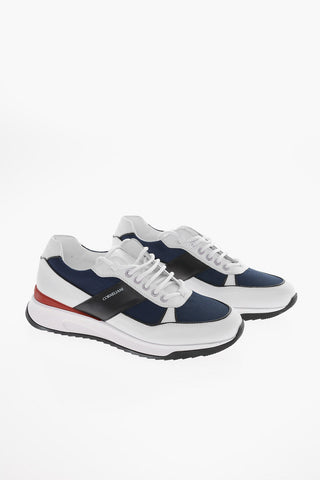 Sneakers In Pelle E Tela Con Suola In Gomma