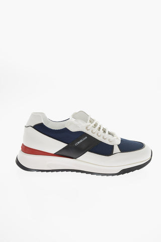 Sneakers In Pelle E Tela Con Suola In Gomma