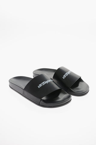 Printed Logo Leather Slides