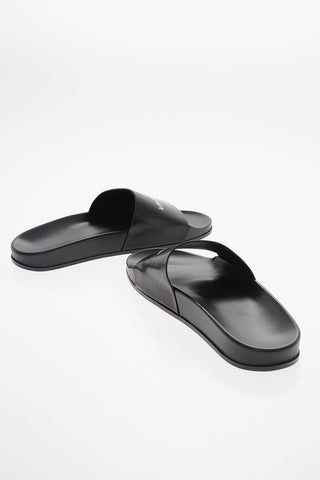 Printed Logo Leather Slides