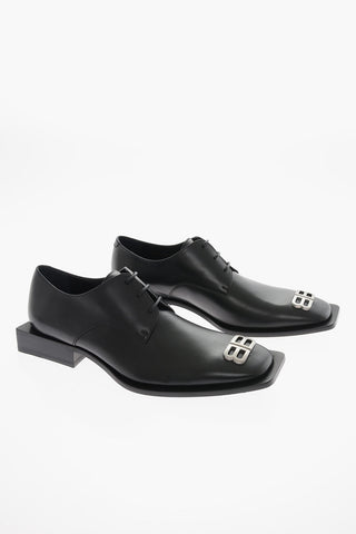 Leather Derby Shoes With Logo Applique And Squared Soles