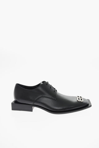 Leather Derby Shoes With Logo Applique And Squared Soles
