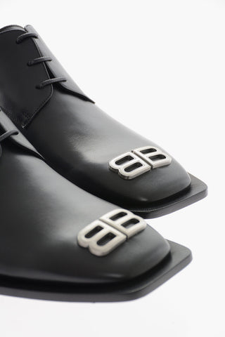 Leather Derby Shoes With Logo Applique And Squared Soles