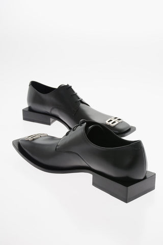 Leather Derby Shoes With Logo Applique And Squared Soles