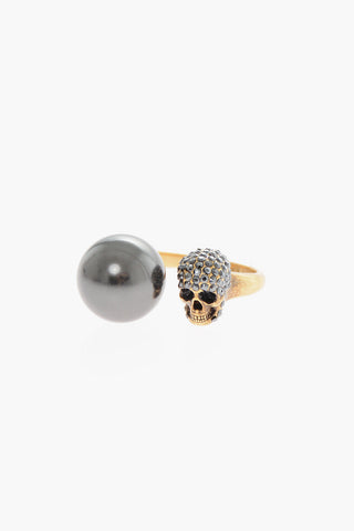 Brass PEARL SKULL Ring