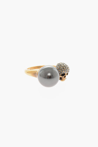 Brass PEARL SKULL Ring