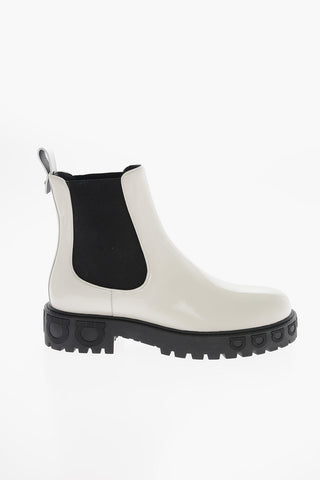 Patent Leather VARSI Ankle Boots with Fabric Side Panels