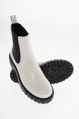 Patent Leather VARSI Ankle Boots with Fabric Side Panels