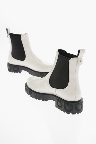 Patent Leather VARSI Ankle Boots with Fabric Side Panels