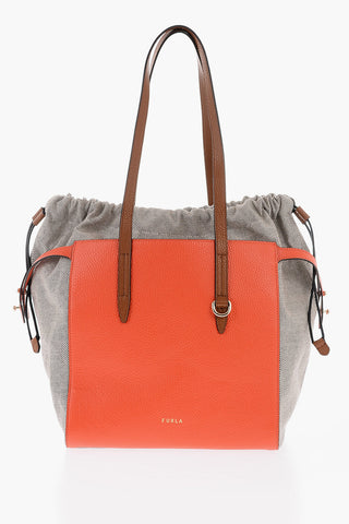 Canvas NET Tote Bag with Grained-leather Detailing