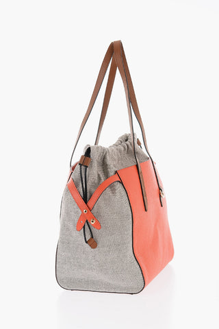 Canvas NET Tote Bag with Grained-leather Detailing