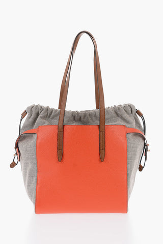 Canvas NET Tote Bag with Grained-leather Detailing