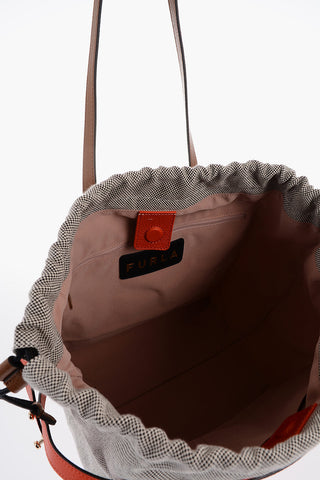 Canvas NET Tote Bag with Grained-leather Detailing