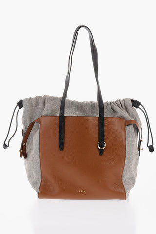 Canvas NET Tote Bag with Grained-leather Detailing