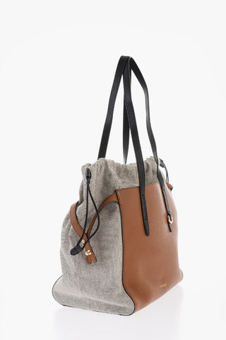 Canvas NET Tote Bag with Grained-leather Detailing
