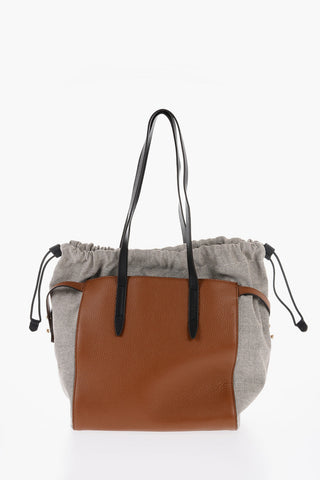 Canvas NET Tote Bag with Grained-leather Detailing