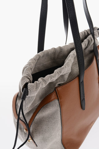 Canvas NET Tote Bag with Grained-leather Detailing