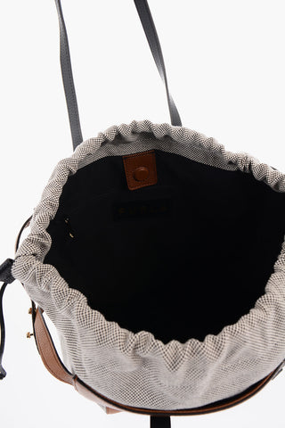 Canvas NET Tote Bag with Grained-leather Detailing