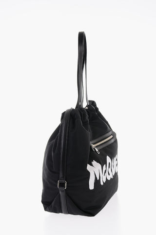 Leather-detailed THE BUNDLE Tote Bag with GRAFFITI Logo Print