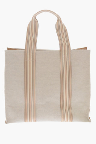 Linen-blend Canvas THE SUITCASE STRIPE Tote Bag