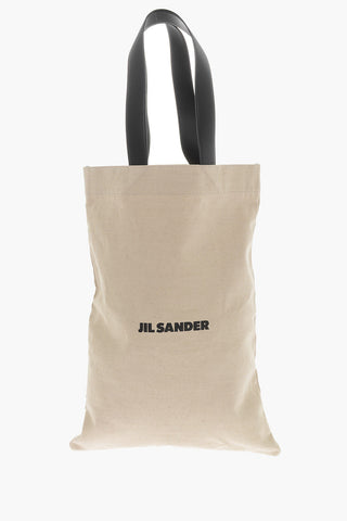 Borsa Tote in Canvas con Doppio Manico in Pelle