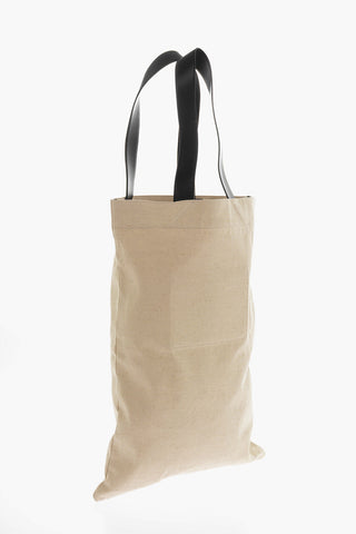 Borsa Tote in Canvas con Doppio Manico in Pelle