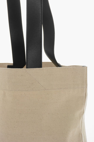Borsa Tote in Canvas con Doppio Manico in Pelle