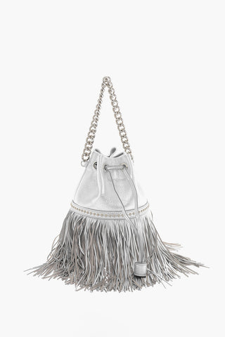 Metallic-leather CARNIVAL FRINGE Mini Bucket Bag with Stud-embellishment